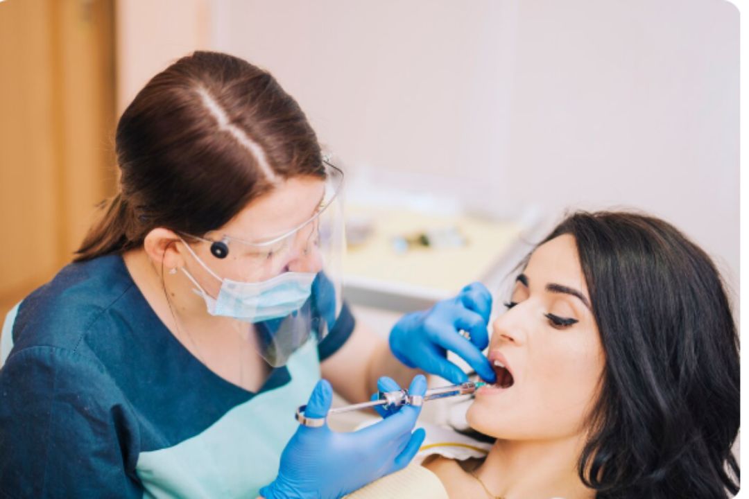 Step-by-step guide of a tooth crown procedure with temporary and permanent crown placement